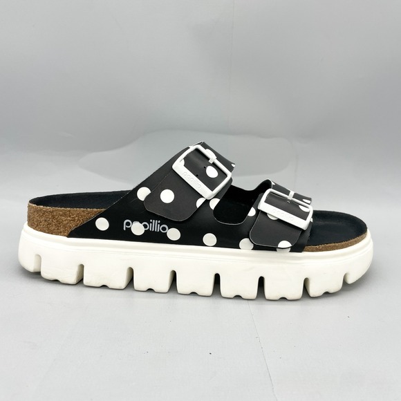 Birkenstock Papillio Womens 9 Arizona Platform Sandals Black White Polka Dot - Picture 1 of 12